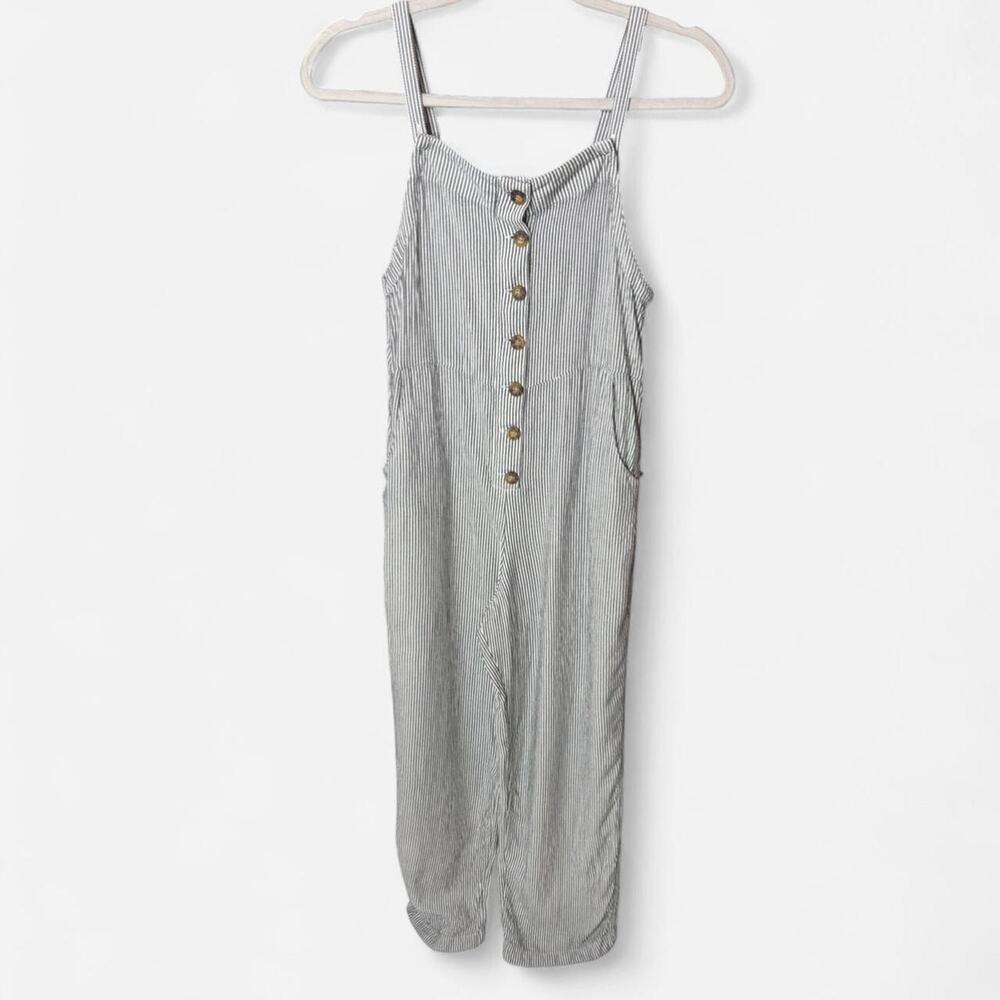 Hollister Blue & White Pinstripe Button-Front Jumpsuit - Size Small